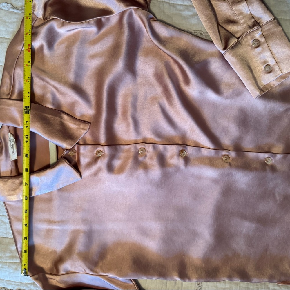 Mystree Satin Button Down Shirt in Blush - Picture 8 of 10